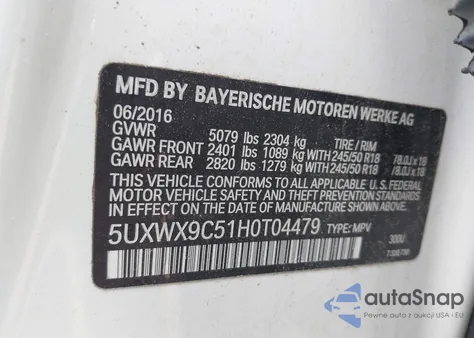 2017 BMW X3 xDrive28I z USA, uszkodzony, nr VIN 5UXWX9C51H0T04479